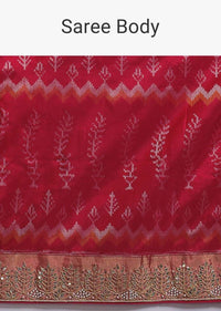 Scarlet Red Saree In Silk With Ikkat Weaved Patola Pattern All Over And Gotta Embroidered Border Online - Kalki Fashion