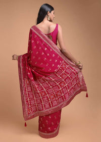 Scarlet Red Saree In Silk With Weaved Floral Buttis And Bandhani Printed Pallu Online - Kalki Fashion