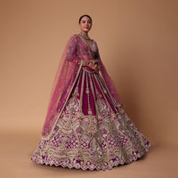 Scarlet Red Raw Silk 16 Kali Zardosi Lehenga With Koti Style Blouse Set