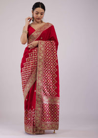 Maroon Red Dola Silk Saree With Intricate Embroidery