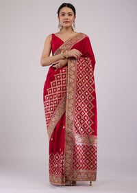 Maroon Red Dola Silk Saree With Intricate Embroidery