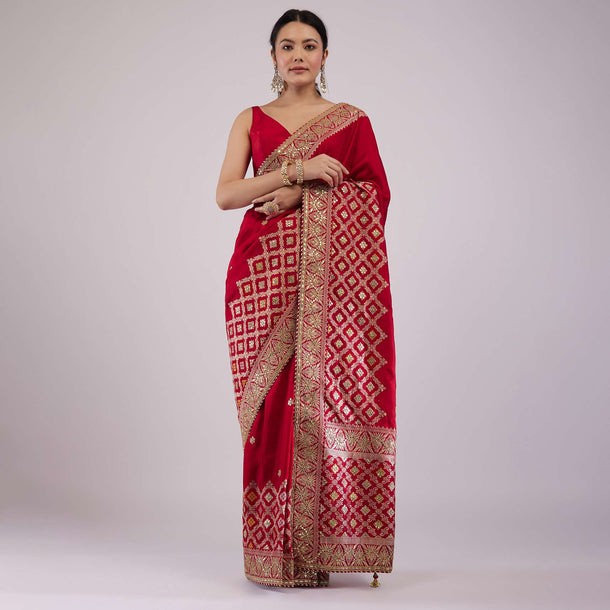 Maroon Red Dola Silk Saree With Intricate Embroidery