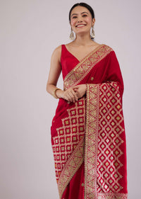 Maroon Red Dola Silk Saree With Intricate Embroidery