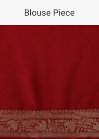 Scarlet Red Dola Silk Saree With Silver And Gold Jaal Pattern