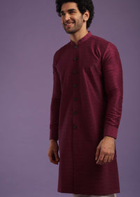 Berry Red Kurta In Art Silk With Sequins Work