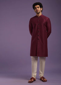 Berry Red Kurta In Art Silk With Sequins Work