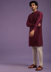 Berry Red Kurta In Art Silk With Sequins Work