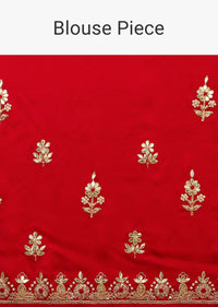 Scarlet Red Saree In Satin With Hand Embroidered Gotta Patti And Zardosi Work In Floral Motifs