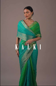 Poison Green Woven Ombre Saree In Organza