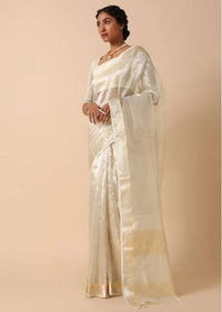 Silver Handloom Silk Saree With Unstitched Blouse Piece