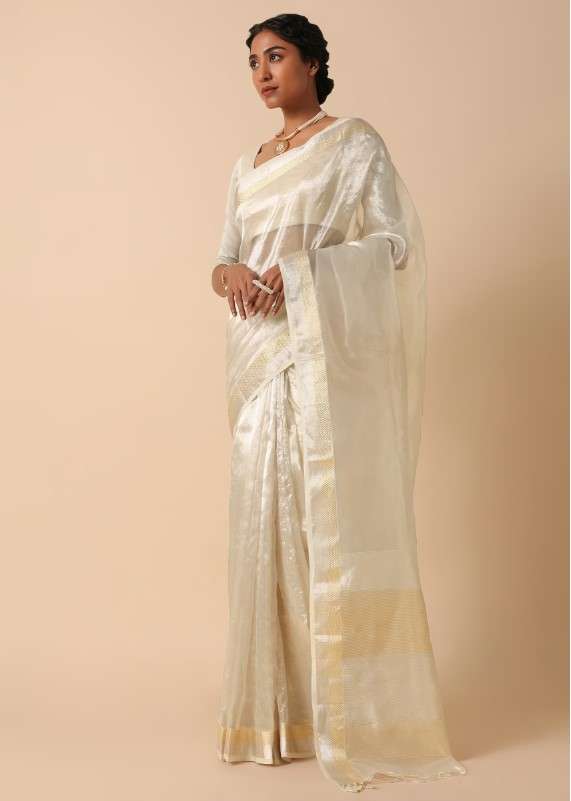 Silver Handloom Silk Saree With Unstitched Blouse Piece