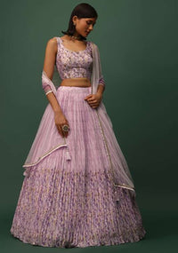 Petal Pink Embroidered Lehenga Set In Silk With Floral Print