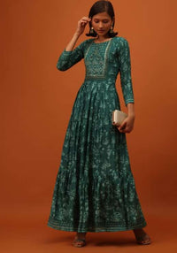 Peacock Green Satin Kurti With Sequins And Thread Work