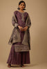 Burgundy Purple Silk Kurti And Chiffon Sharara Set With Brocade
