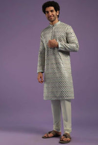 Powder Blue Kurta Set In Art Silk With Sequins Work All Over