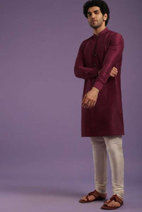 Berry Red Kurta In Art Silk With Sequins Work