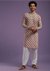 Apple Red Kurta Set In Art Silk With Cut Dana, Beads, And Motifs