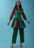 Peacock Green Printed Co-ord Set With Peplum Top In Silk - RE By Kalki