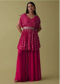 Rani Pink Palazzo Top Set In Georgette With Sequins Work