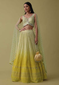 Yellow Ombre Lehenga Set In Georgette With Mirror And Thread Embroidery