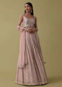 Mauve Pink Lehenga Suit Set In Georgette With Mirror And Thread Work