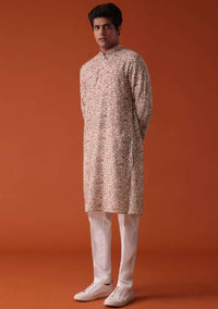 Multicolored Kurta Set In Silk With Floral Print All Over