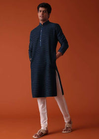 Mid Night Blue Kurta Set In Art Silk With Heavy Pleating