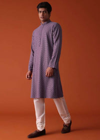 Mauve Purple Chikankari Kurta Set With Sequins Embroidery In Lucknowi