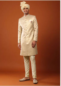 Gold Sherwani Set In Foil With Handwork On The Collar