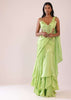 Tea Green Drape Saree And Blouse With Embroidered Belt