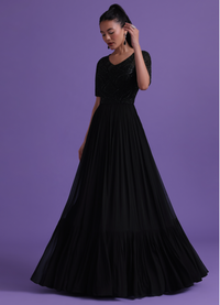 Black Georgette Gown With Cut Dana, Sequins, And Bead Work