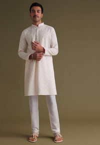 Peach Pink Chikankari Festive Kurta Set In Lucknowi