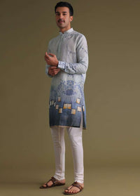 Royal Blue Printed Casual Kurta In Cotton Silk