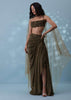 Dusty Brown Embroidered Indowestern Drape Skirt And Blouse In Lycra Sequins With Matching Choker