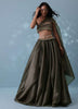 Dusty Brown Embroidered Cowl Lehenga With Tube Top In Shimmer Organza