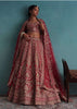 Cherry Red 14 Kali Embroidered Bridal Lehenga In Raw Silk With Two Dupattas