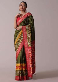 Green Patola Printed Embroidered Festive Saree In Dola Silk