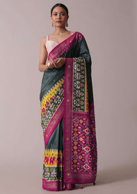 Grey Patola Printed Embroidered Festive Saree In Dola Silk