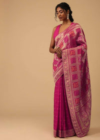 Hot Pink Dola Silk Banarasi Saree With Bandhani Waeve