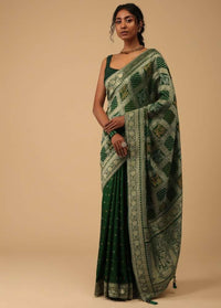 Deep Green Dola Silk Banarasi Saree With Bandhani Waeve