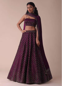 Mulberry Purple Wrinkle Satin Lehenga With Swarovski Crystals