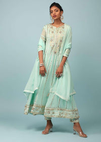 Bay Green Embroidered Anarkali Suit Set In Georgette