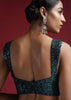 Sea Blue Blouse Embellished In Sequins With Tapering Straps On The Shoulders And Corset Neckline