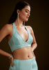 Sea Green Crush Tissue Saree With Stone And Moti Embroidery And Scallop Border
