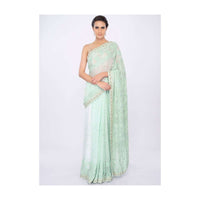 Sea green georgette saree in lucknowi embroidery only on kalki