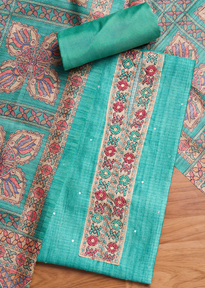 Sea Green Printed Crepe Unstitched Suit Set