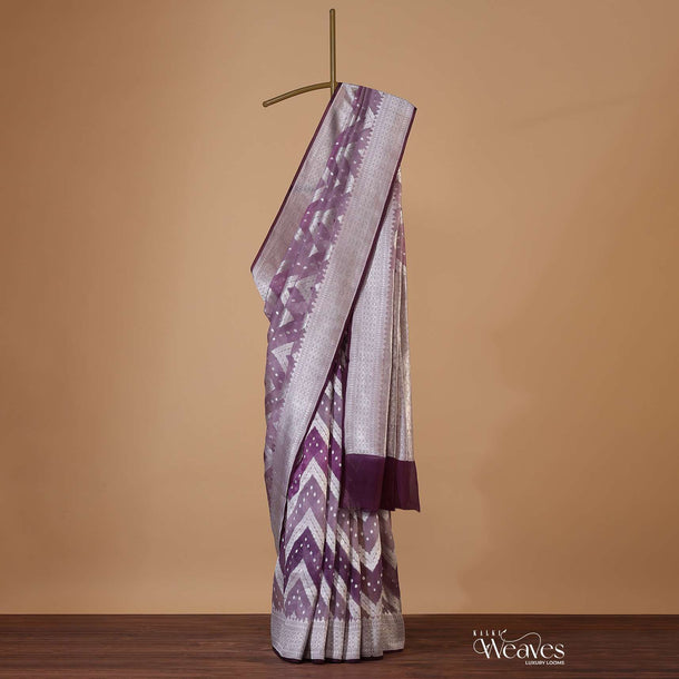 Sea Fog Purple Georgette Saree In Georgette With Banarasi Kora Zari Rangkat Weave And Unstitched Blouse