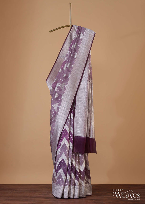 Sea Fog Purple Georgette Saree In Georgette With Banarasi Kora Zari Rangkat Weave And Unstitched Blouse