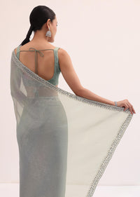 Sea Green Embroidered Chiffon Saree With Unstitched Blouse