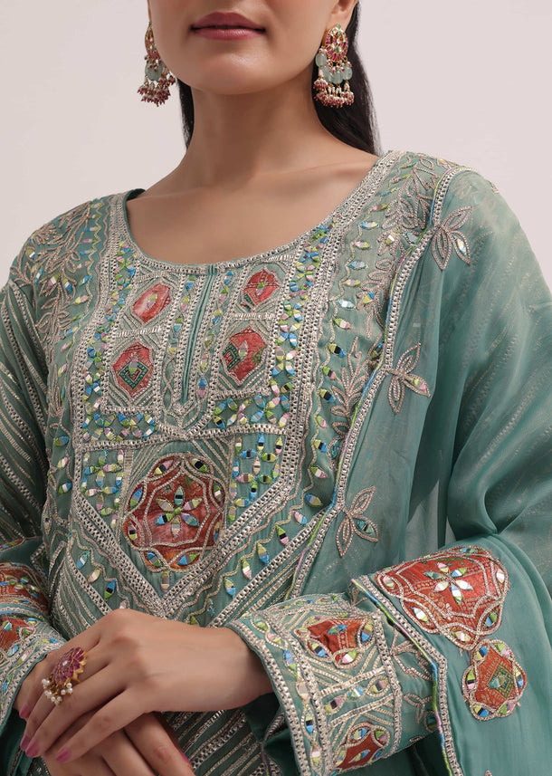 Sea Green Gotta Work Kurta Palazzo Set